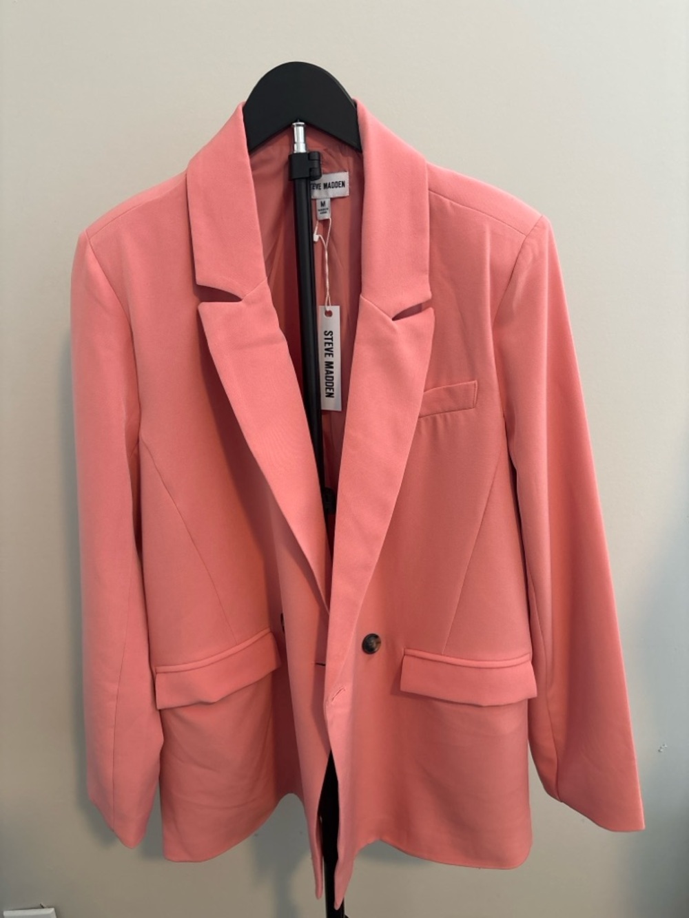 Steve Madden Pink Blazer M One Button Tailored Jacket Minor Storage Wear
